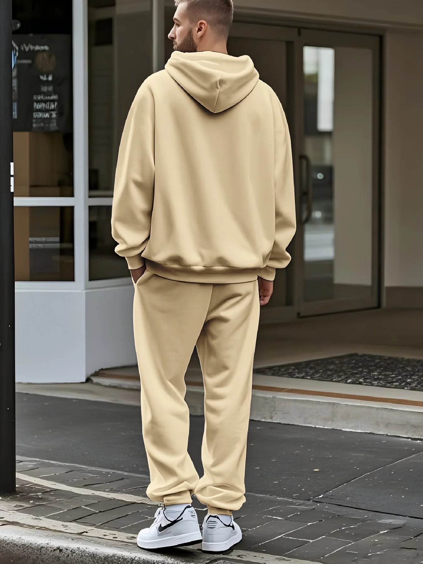 Men's Autumn/Winter Casual Warm MILANO ITALY Letter Printed Loose Thick Velvet Sports Hoodie+Sweatpants Set