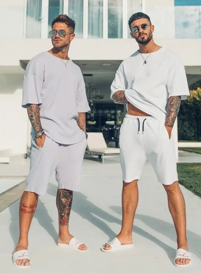 Fun Bear Harajuku T-Shirt Men's Summer Loose Daily Couple Suit Outdoor Street Short Sleeve Shorts Two Piece Men Summer Suit