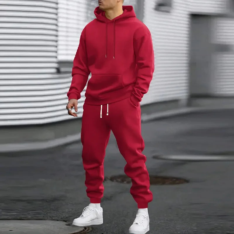 Spring Autumn Men's Casual Sports Suit Solid Color Hoodie and Trobbers