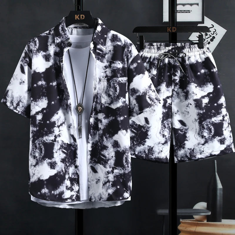 【M-3XL】New men's printed shirt sets,high quality fashion trend shorts,Hawaiian style casual floral tops, INS HOT men's and wom