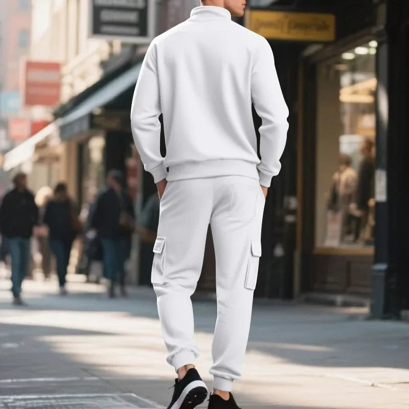 Men's Long-Sleeved Fleece Sweatshirt Suit Stand-up Collar Zipper American Men's Clothing Autumn Winter New 1/2pieces