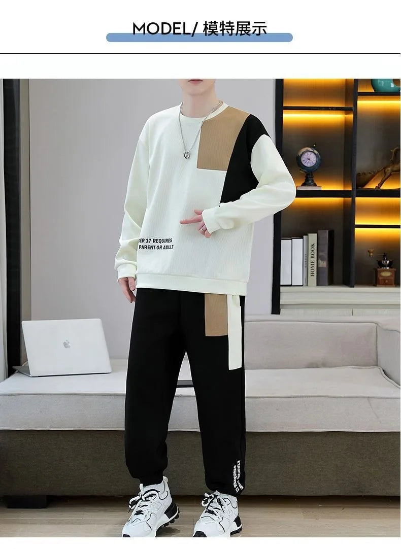 Men Loose Tracksuit Set M-8XL Sweatshirt Sweatpants 2 Piece Sets Korean Style Top Sports Pants Suits Clothes for Men 2025