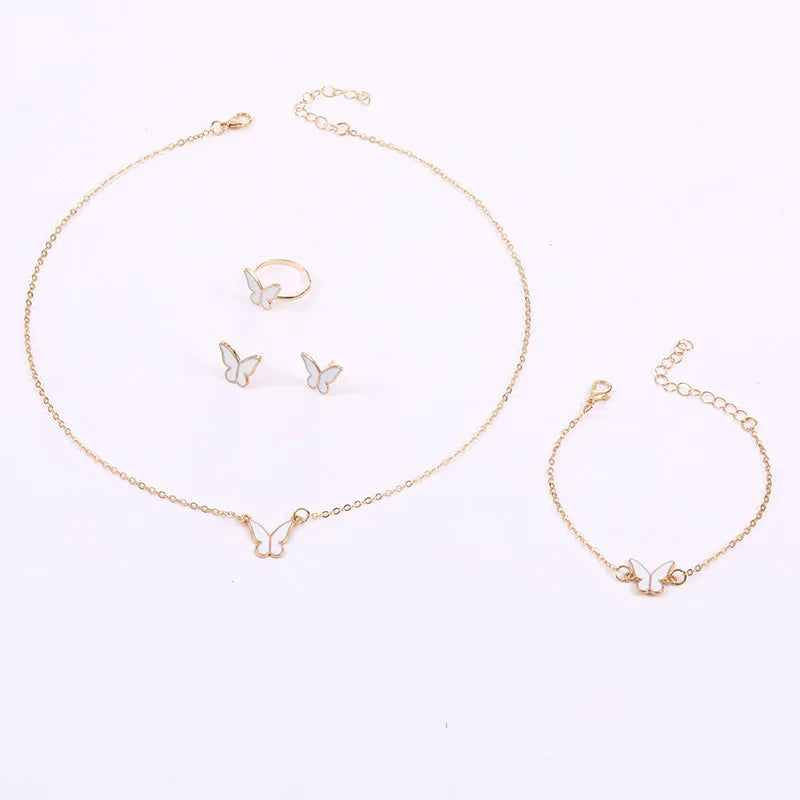 4Pcs/Set Fashion Butterfly Pendant Necklace Earrings Ring Bracelet Set For Women Engagement Wedding Jewelry Set Gift